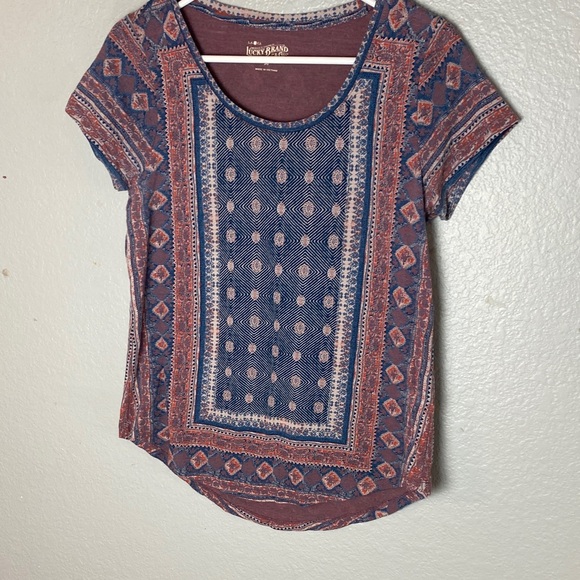 Lucky Brand Tops - Lucky Brand Women's Blue and Red Geometric Tee